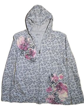 Style & Co Y2k Fashion Leopard Print Hooded Zip Up - Size M